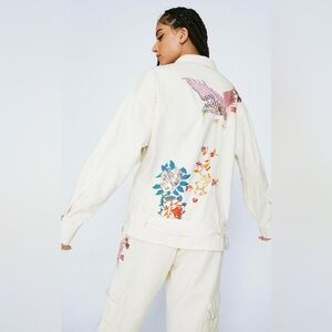 Nasty Gal Embroidered Beaded Oversized Pocket Shacket